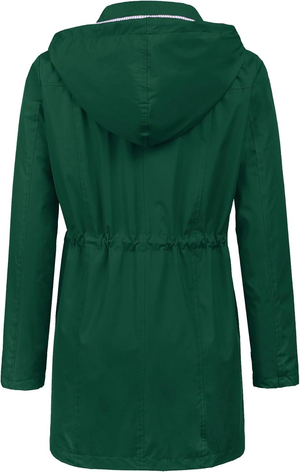 image:imageLOMON Raincoat Women Waterproof Long Hooded Trench Coats Lined Windbreaker Travel Jacket SXXLDeep Green