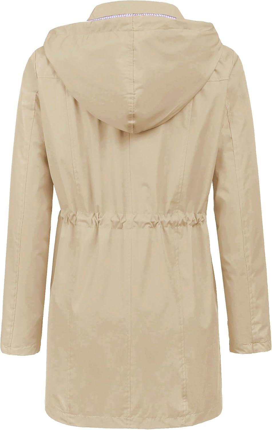 image:imageLOMON Raincoat Women Waterproof Long Hooded Trench Coats Lined Windbreaker Travel Jacket SXXLKhaki