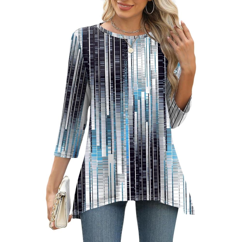 image:imageLOMON 34 Sleeve Tunic Tops for Women Loose Fit Dressy Casual Blouse Flowy Shirts to Wear with Leggings S3XLBlack White Line