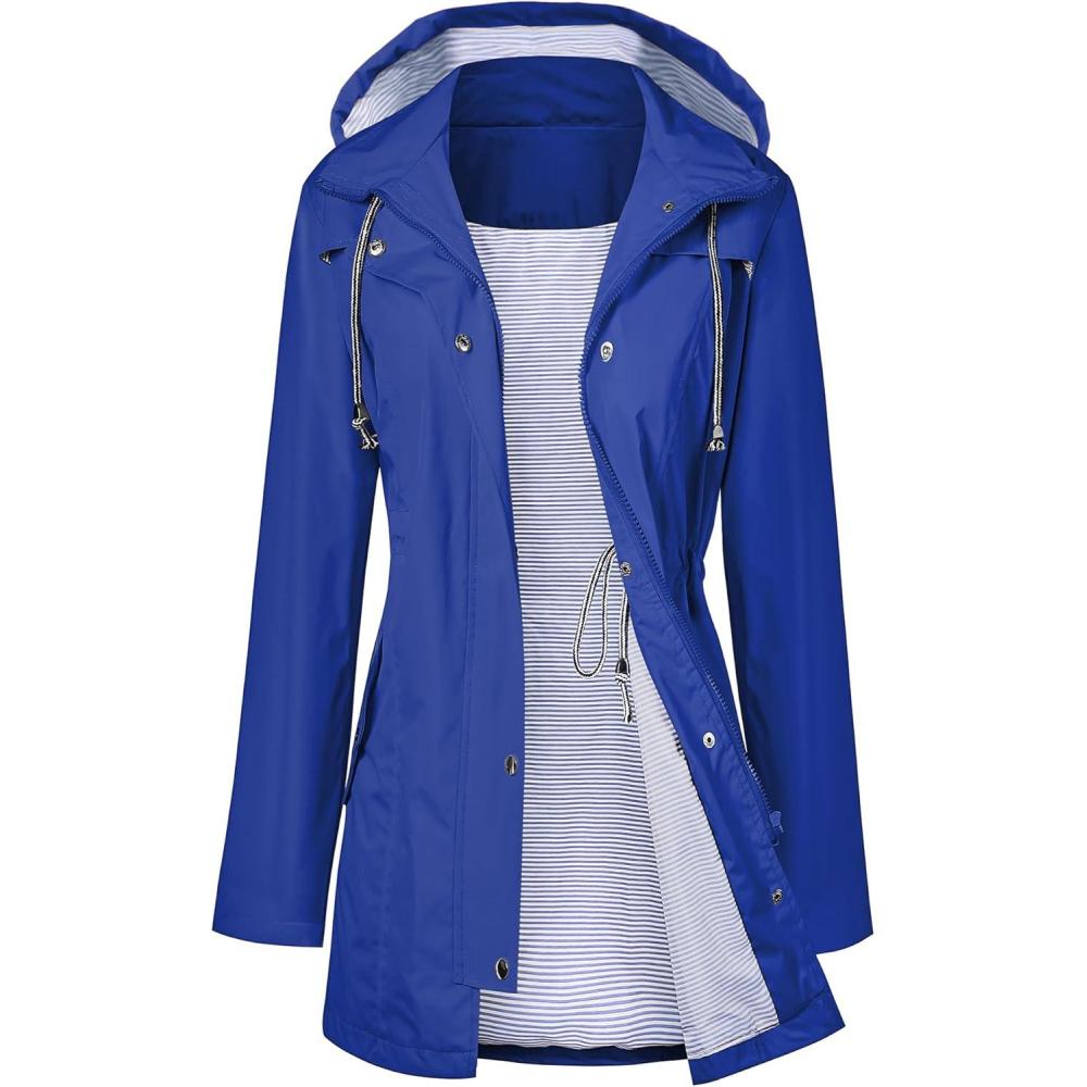 image:imageLOMON Raincoat Women Waterproof Long Hooded Trench Coats Lined Windbreaker Travel Jacket SXXLBlue