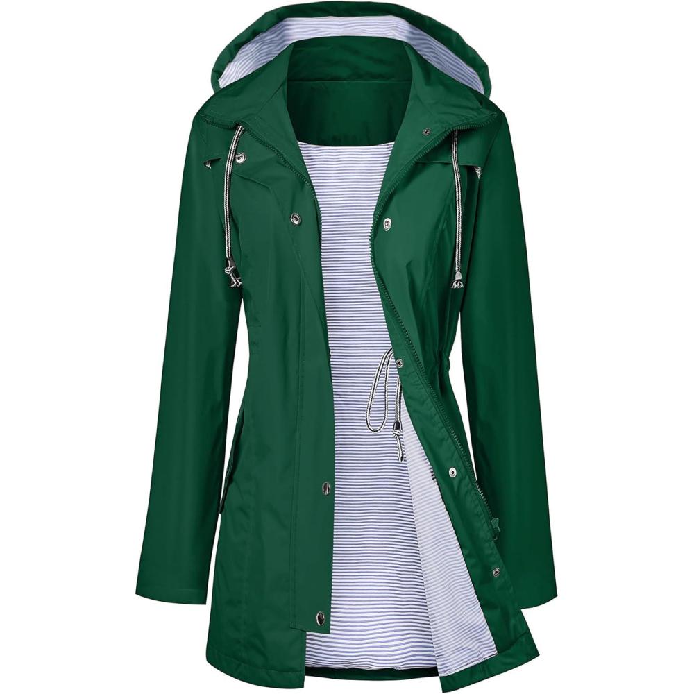 image:imageLOMON Raincoat Women Waterproof Long Hooded Trench Coats Lined Windbreaker Travel Jacket SXXLDeep Green