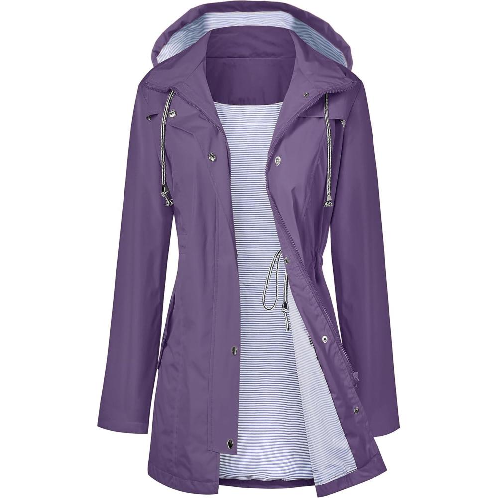 image:imageLOMON Raincoat Women Waterproof Long Hooded Trench Coats Lined Windbreaker Travel Jacket SXXLDeep Purple