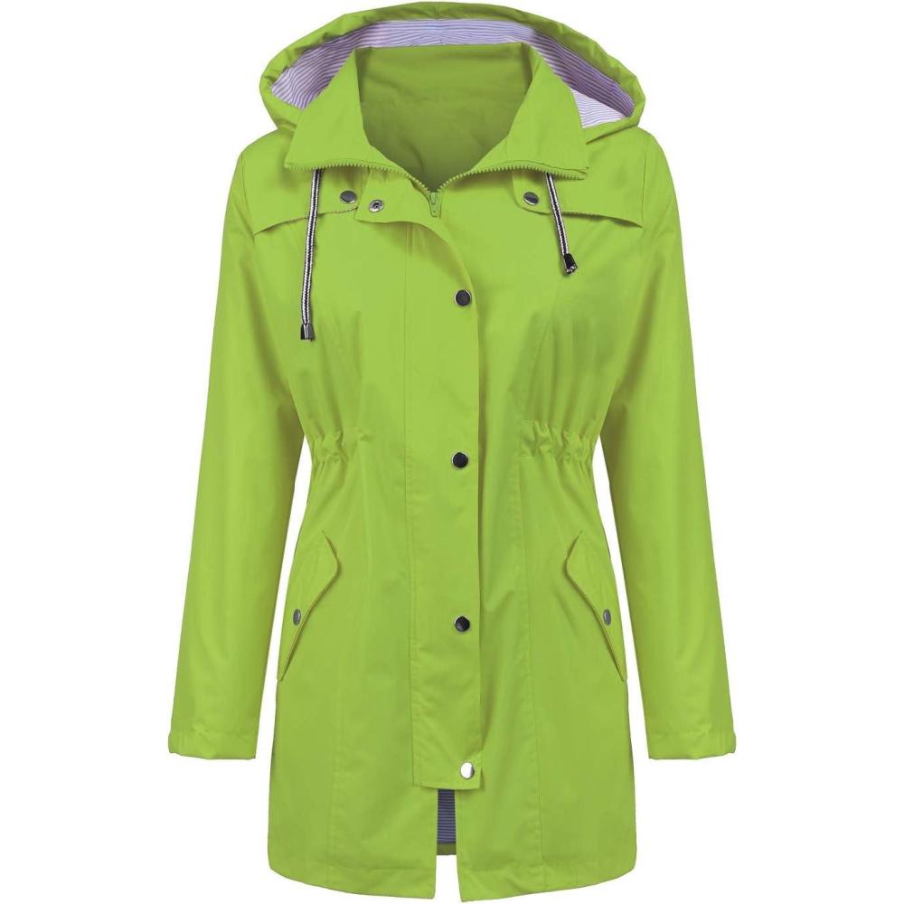 image:imageLOMON Raincoat Women Waterproof Long Hooded Trench Coats Lined Windbreaker Travel Jacket SXXLGreen