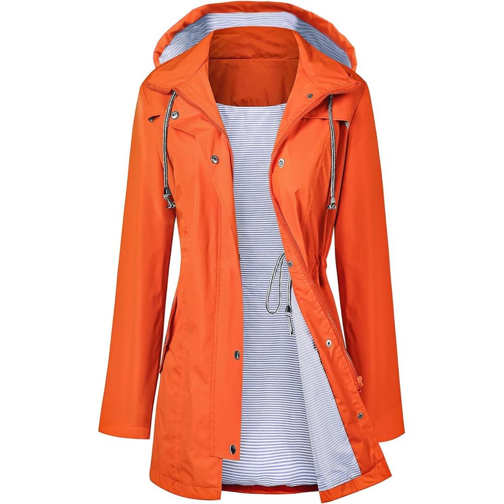 image:imageLOMON Raincoat Women Waterproof Long Hooded Trench Coats Lined Windbreaker Travel Jacket SXXLOrange