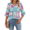 image:imageLOMON 34 Length Sleeve Womens Tops Summer VNeck Blouses Spring Ruffle Sleeve Tunic TShirts Dressy CasualA1 Bohemia Blueblocks