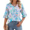 image:imageLOMON 34 Length Sleeve Womens Tops Summer VNeck Blouses Spring Ruffle Sleeve Tunic TShirts Dressy CasualA1 Color Printing