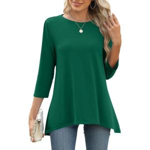 LOMON 3/4 Sleeve Tunic Tops for Women Loose Fit Dressy Casual Blouse Flowy Shirts to Wear with Leggings S-3XL(Green)