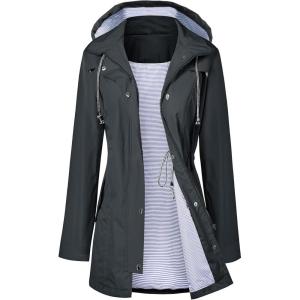 LOMON Raincoat Women Waterproof Long Hooded Trench Coats Lined Windbreaker Travel Jacket S-XXL(Deep Gray)