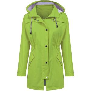 LOMON Raincoat Women Waterproof Long Hooded Trench Coats Lined Windbreaker Travel Jacket S-XXL(Green)