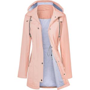LOMON Raincoat Women Waterproof Long Hooded Trench Coats Lined Windbreaker Travel Jacket S-XXL(Pink)