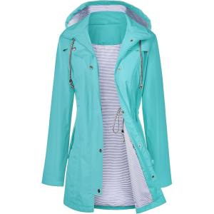 LOMON Raincoat Women Waterproof Long Hooded Trench Coats Lined Windbreaker Travel Jacket S-XXL(Turquoise)