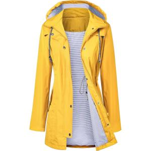 LOMON Raincoat Women Waterproof Long Hooded Trench Coats Lined Windbreaker Travel Jacket S-XXL(Yellow)