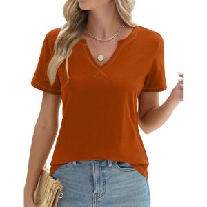 LOMON Womens Short Sleeve T Shirts V Neck Cute Basic Tee Summer Tops Dressy Casual(Caramel)