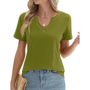 LOMON Womens Short Sleeve T Shirts V Neck Cute Basic Tee Summer Tops Dressy Casual(Green)