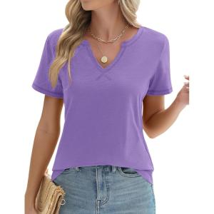 LOMON Womens Short Sleeve T Shirts V Neck Cute Basic Tee Summer Tops Dressy Casual(Light Purple)