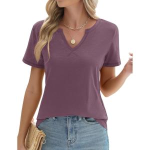 LOMON Womens Short Sleeve T Shirts V Neck Cute Basic Tee Summer Tops Dressy Casual(Mauve)