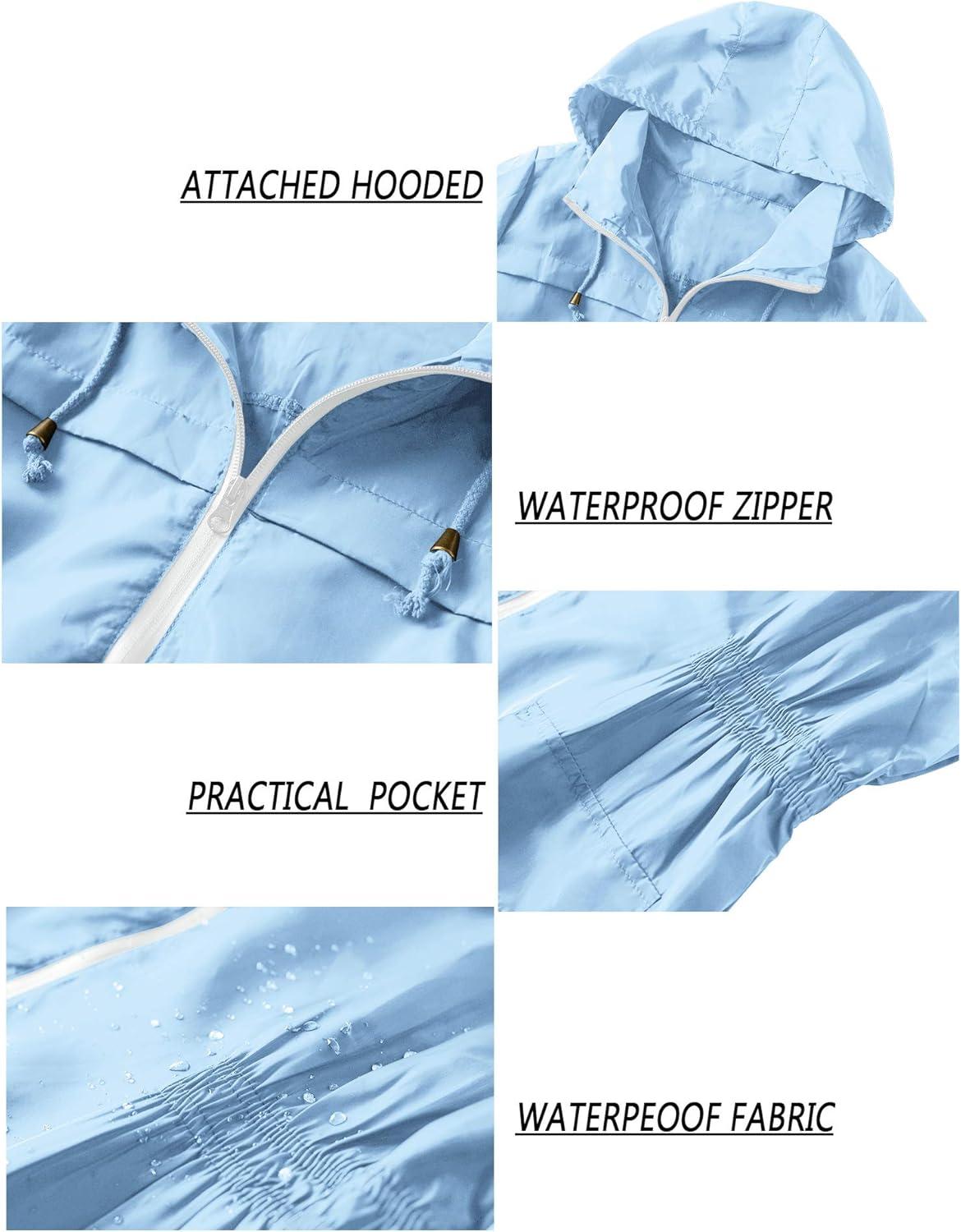 image:imageLomon Women Waterproof Lightweight Rain Jacket Active Outdoor Hooded RaincoatLight Blue