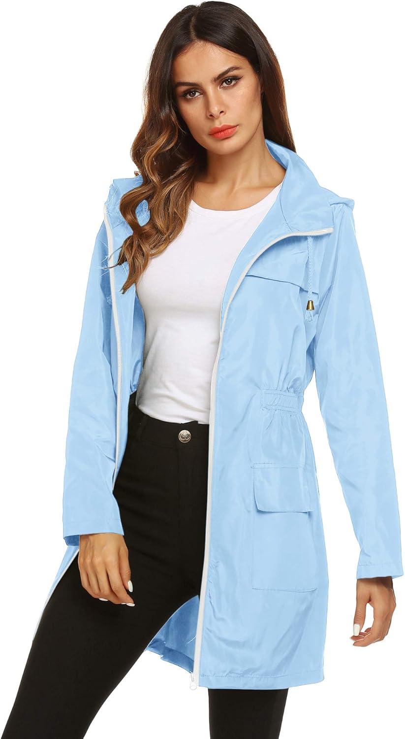 image:imageLomon Women Waterproof Lightweight Rain Jacket Active Outdoor Hooded RaincoatLight Blue