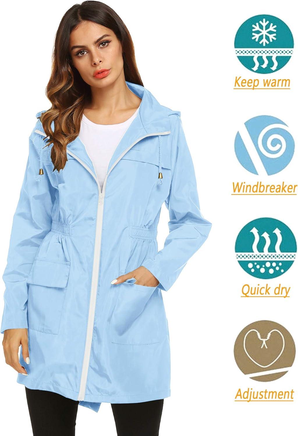 image:imageLomon Women Waterproof Lightweight Rain Jacket Active Outdoor Hooded RaincoatLight Blue