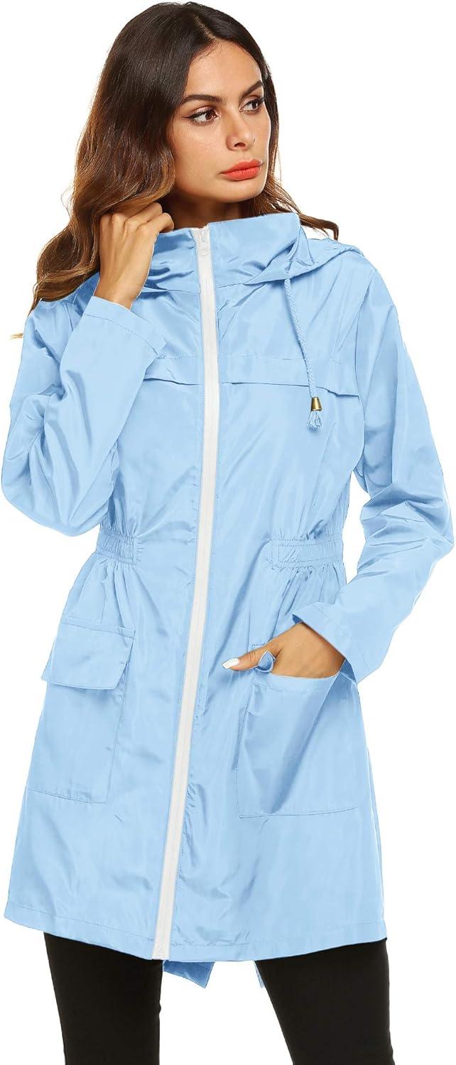 image:imageLomon Women Waterproof Lightweight Rain Jacket Active Outdoor Hooded RaincoatLight Blue