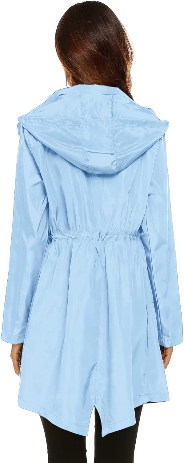 image:imageLomon Women Waterproof Lightweight Rain Jacket Active Outdoor Hooded RaincoatLight Bluewaist Drawstring