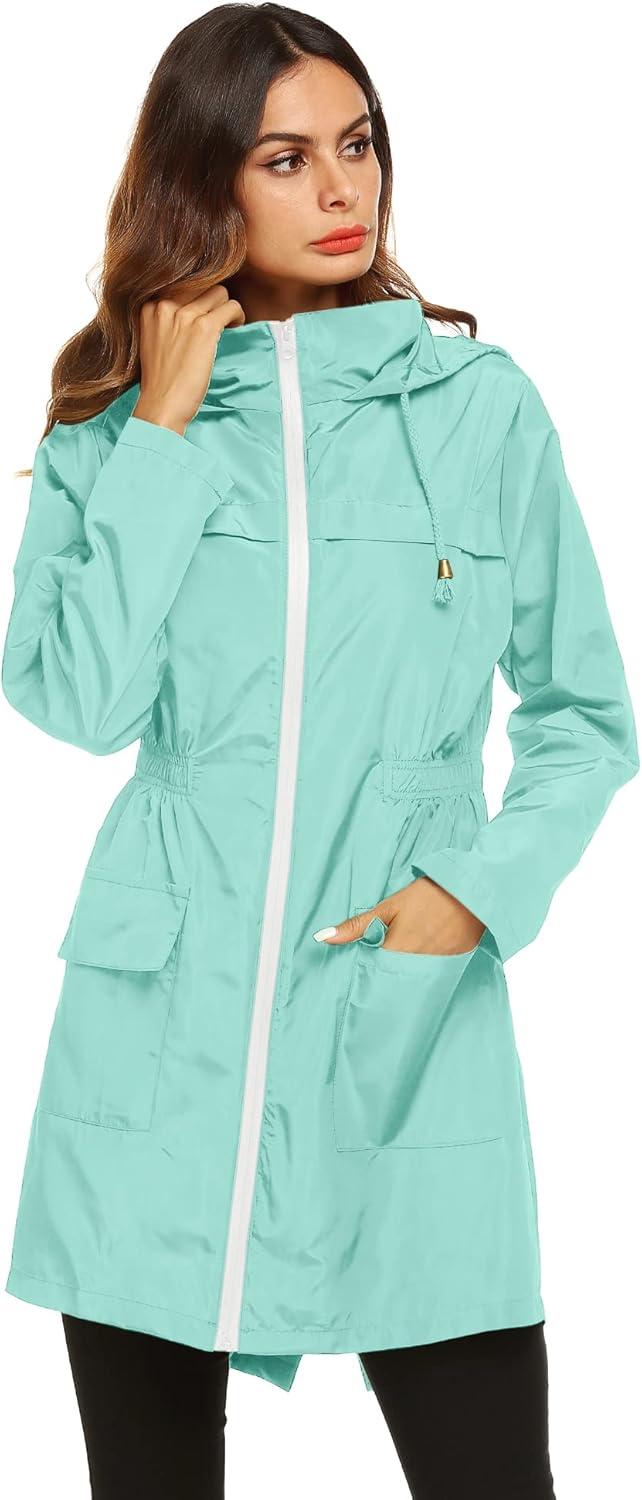 image:imageLomon Women Waterproof Lightweight Rain Jacket Active Outdoor Hooded RaincoatLight Green