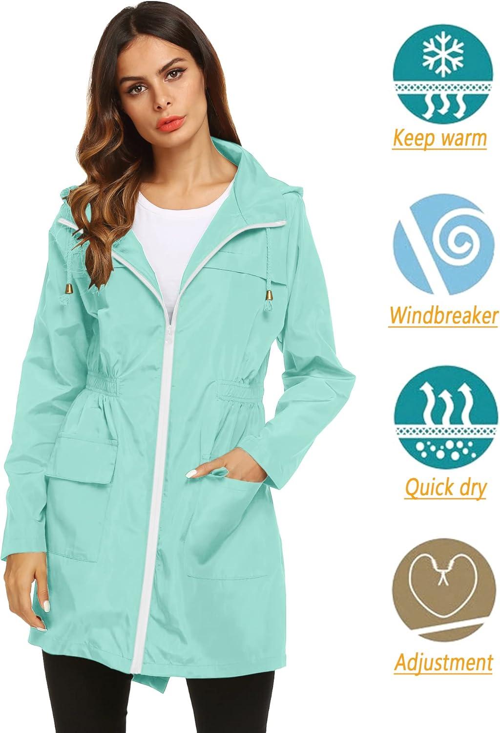 image:imageLomon Women Waterproof Lightweight Rain Jacket Active Outdoor Hooded RaincoatLight Green