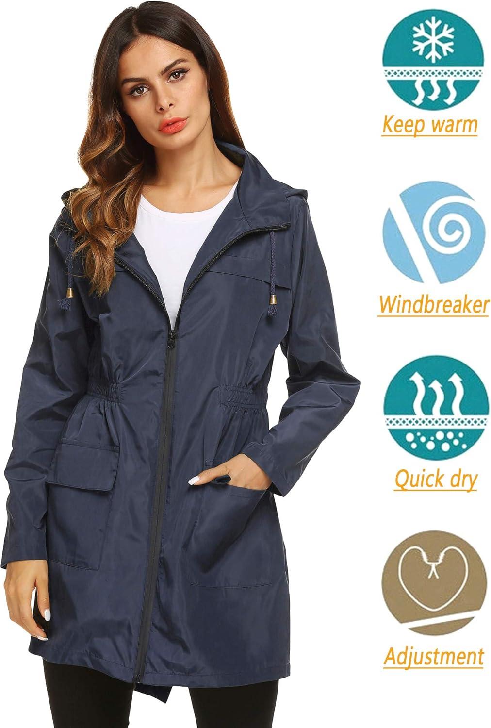 image:imageLomon Women Waterproof Lightweight Rain Jacket Active Outdoor Hooded RaincoatNavy Blue