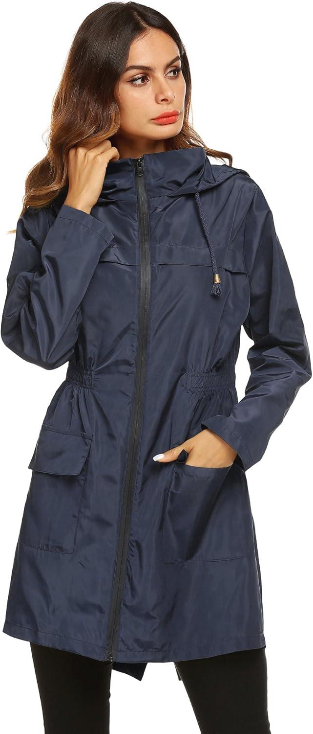 image:imageLomon Women Waterproof Lightweight Rain Jacket Active Outdoor Hooded RaincoatNavy Blue