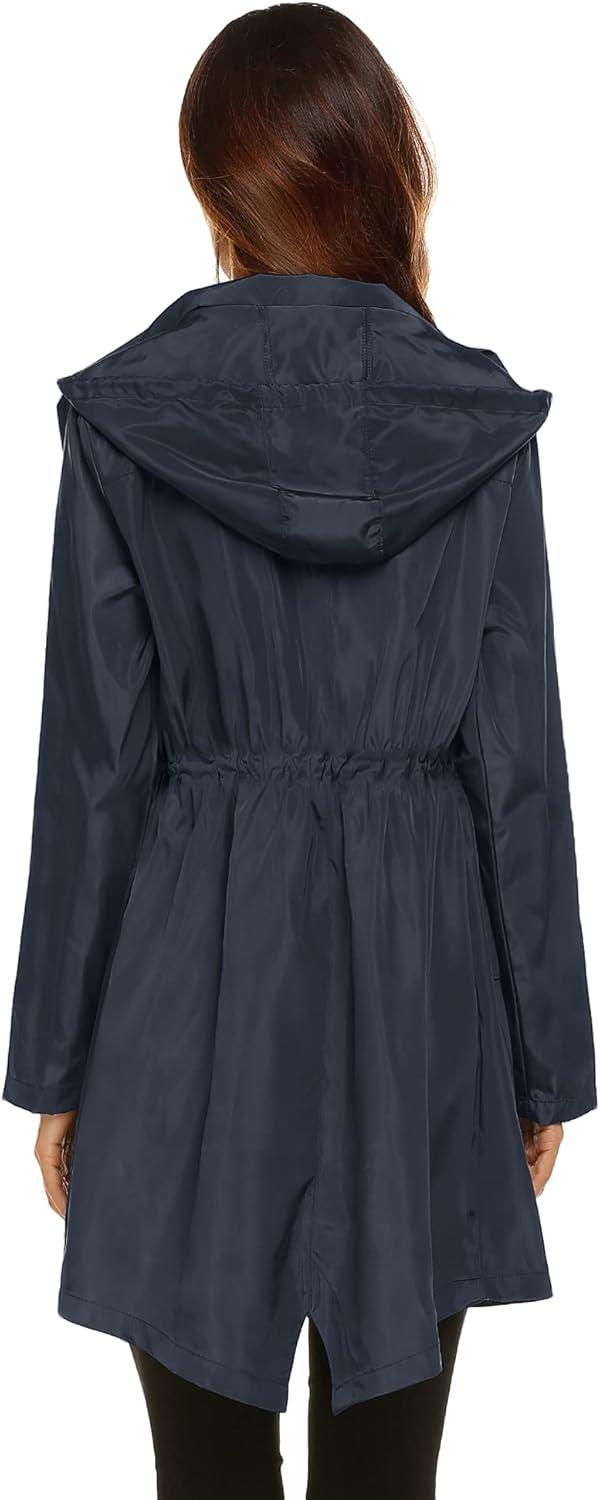 image:imageLomon Women Waterproof Lightweight Rain Jacket Active Outdoor Hooded RaincoatNavy Bluewaist Drawstring1