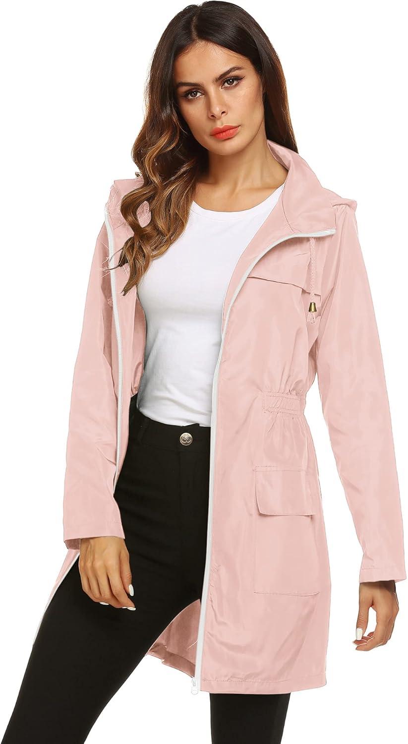 image:imageLomon Women Waterproof Lightweight Rain Jacket Active Outdoor Hooded RaincoatPink