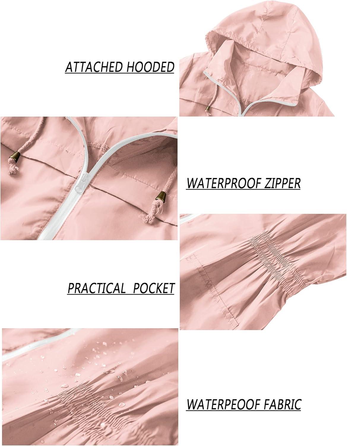 image:imageLomon Women Waterproof Lightweight Rain Jacket Active Outdoor Hooded RaincoatPink