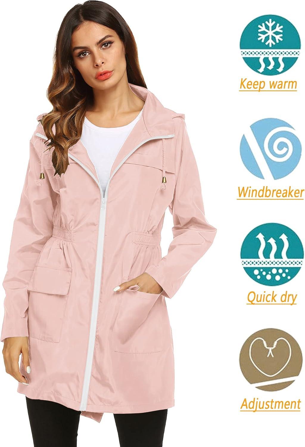 image:imageLomon Women Waterproof Lightweight Rain Jacket Active Outdoor Hooded RaincoatPink