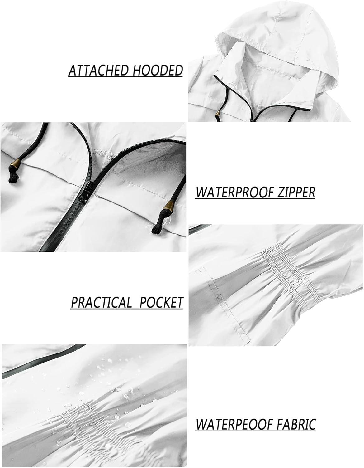 image:imageLomon Women Waterproof Lightweight Rain Jacket Active Outdoor Hooded RaincoatWhite