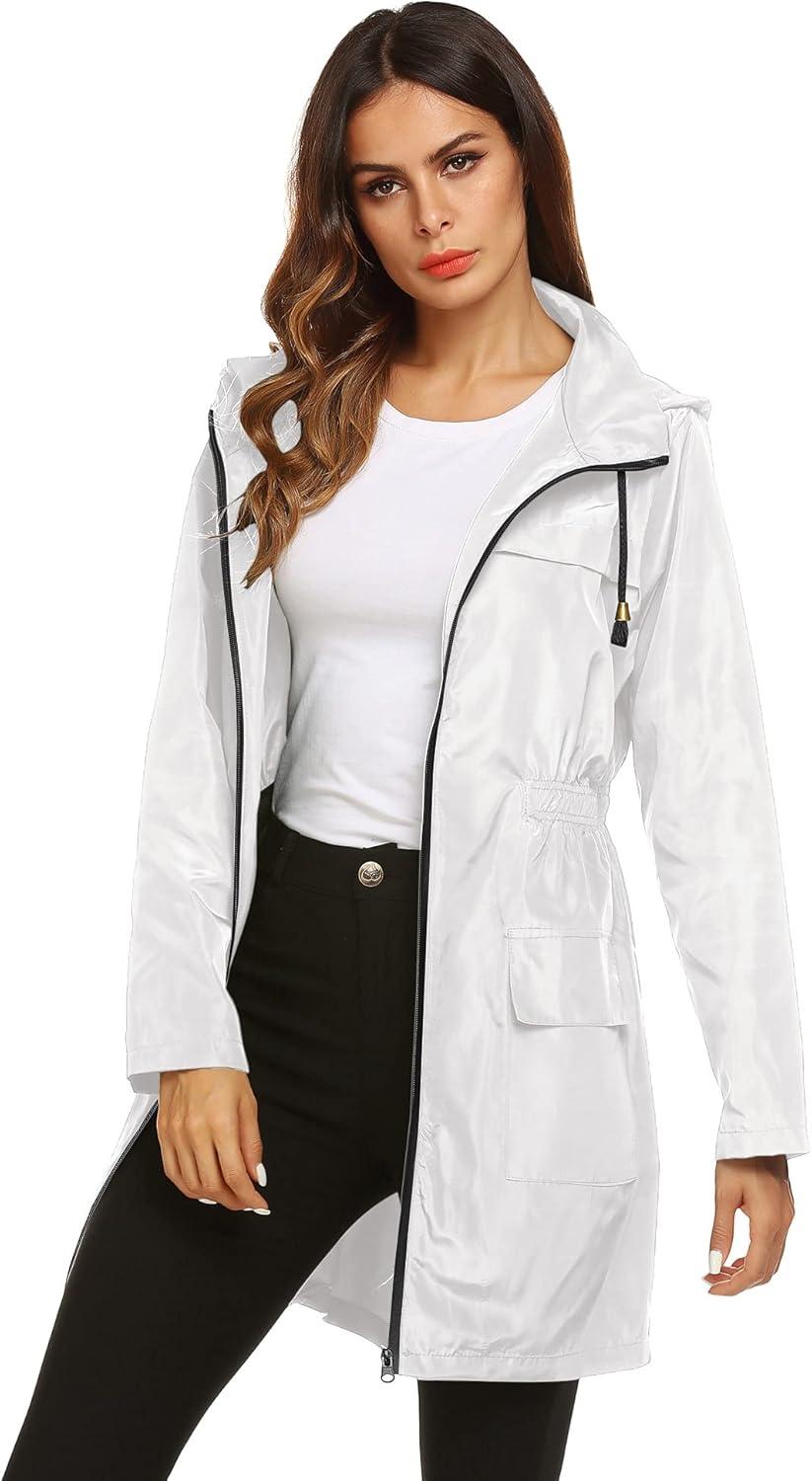 image:imageLomon Women Waterproof Lightweight Rain Jacket Active Outdoor Hooded RaincoatWhite