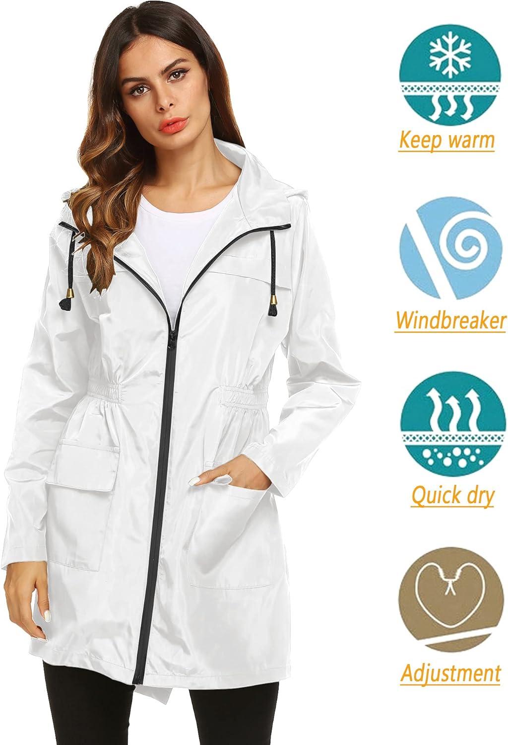 image:imageLomon Women Waterproof Lightweight Rain Jacket Active Outdoor Hooded RaincoatWhite