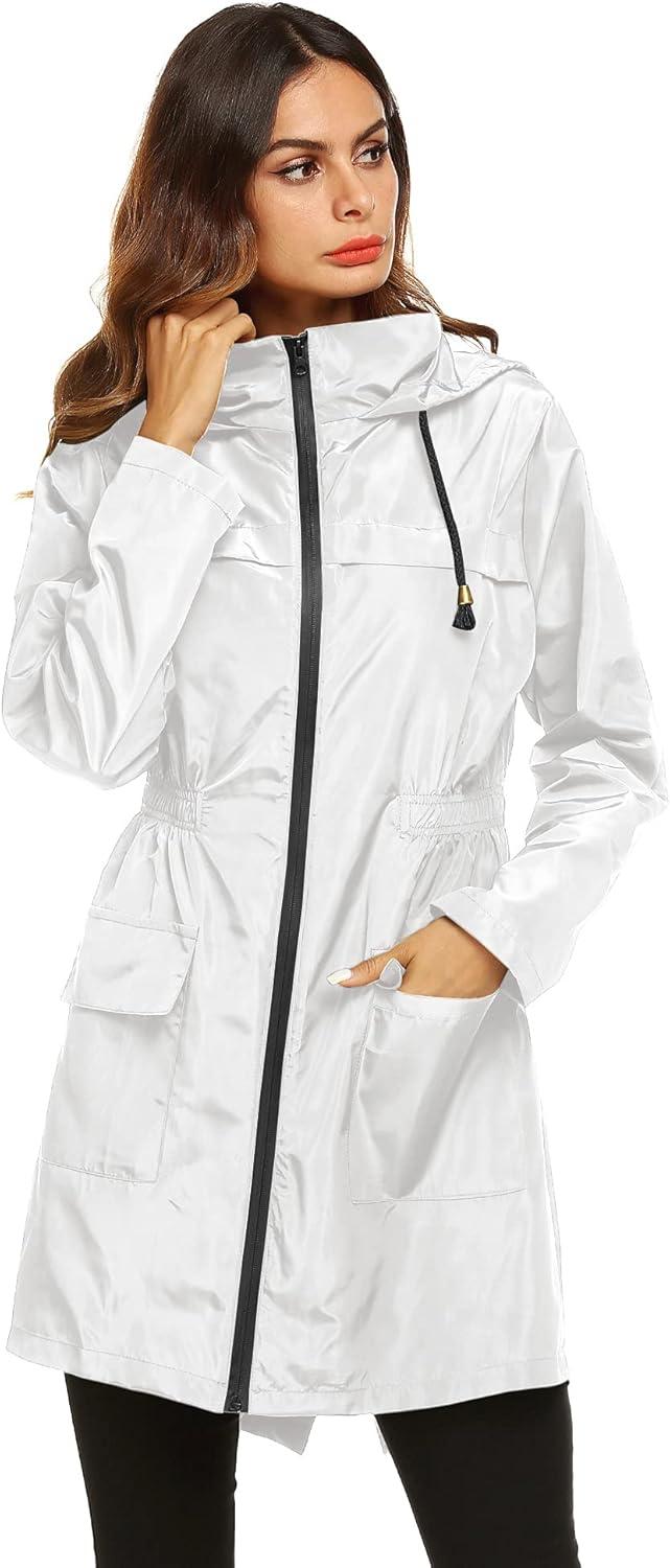 image:imageLomon Women Waterproof Lightweight Rain Jacket Active Outdoor Hooded RaincoatWhite