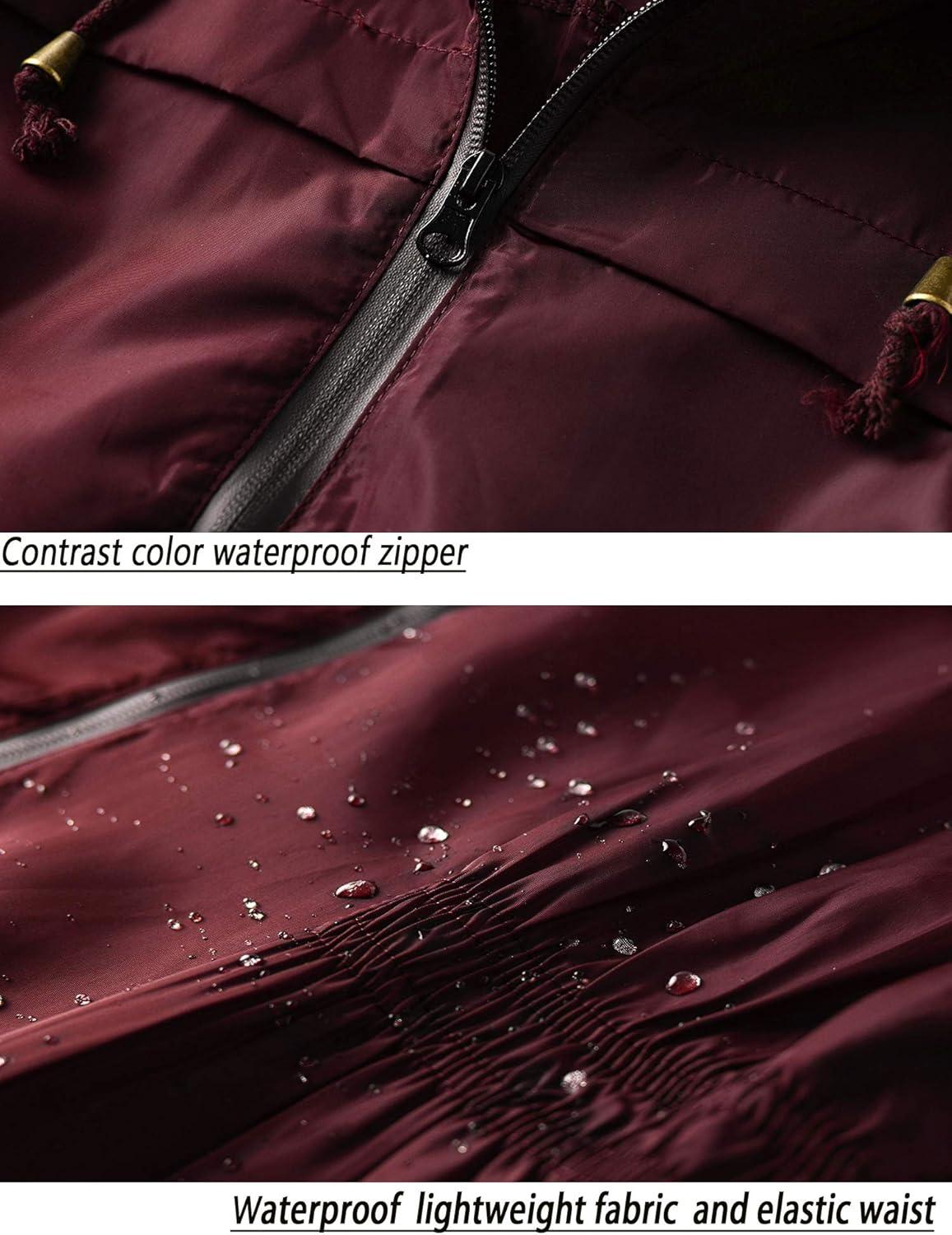 image:imageLomon Women Waterproof Lightweight Rain Jacket Active Outdoor Hooded RaincoatWine Red