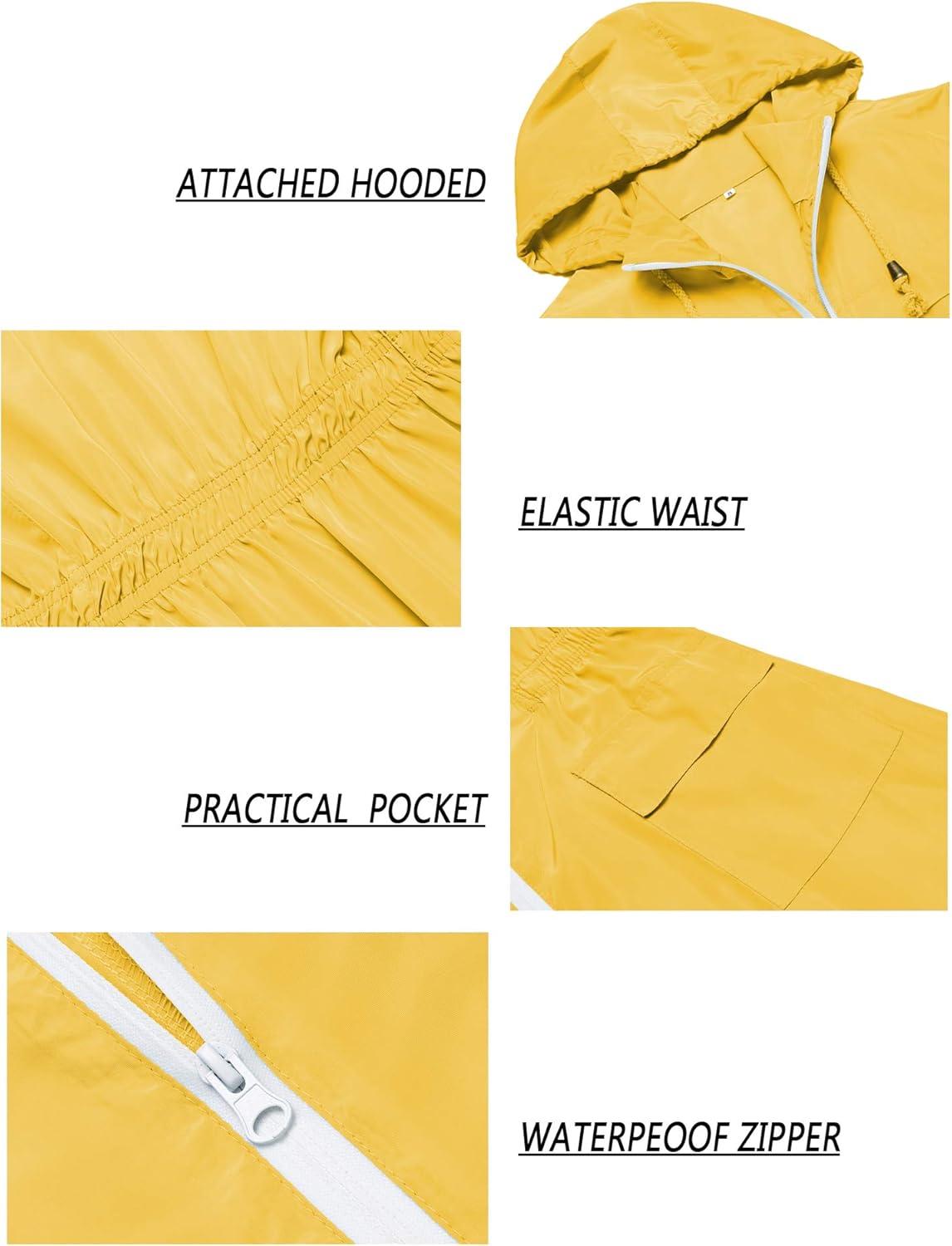 image:imageLomon Women Waterproof Lightweight Rain Jacket Active Outdoor Hooded RaincoatYellow