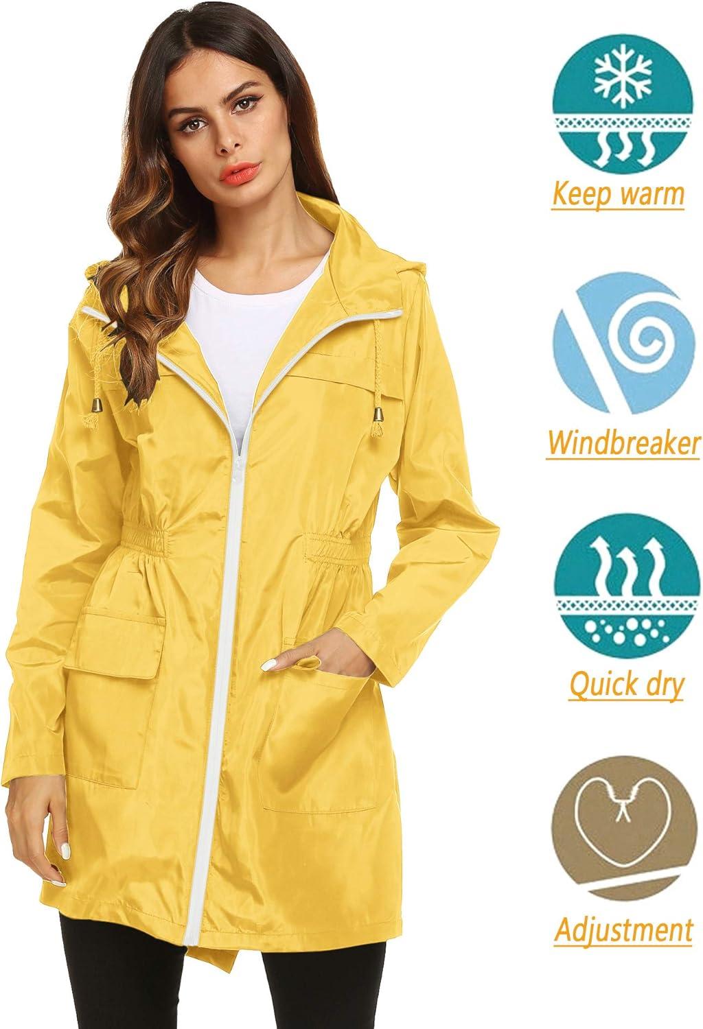 image:imageLomon Women Waterproof Lightweight Rain Jacket Active Outdoor Hooded RaincoatYellow