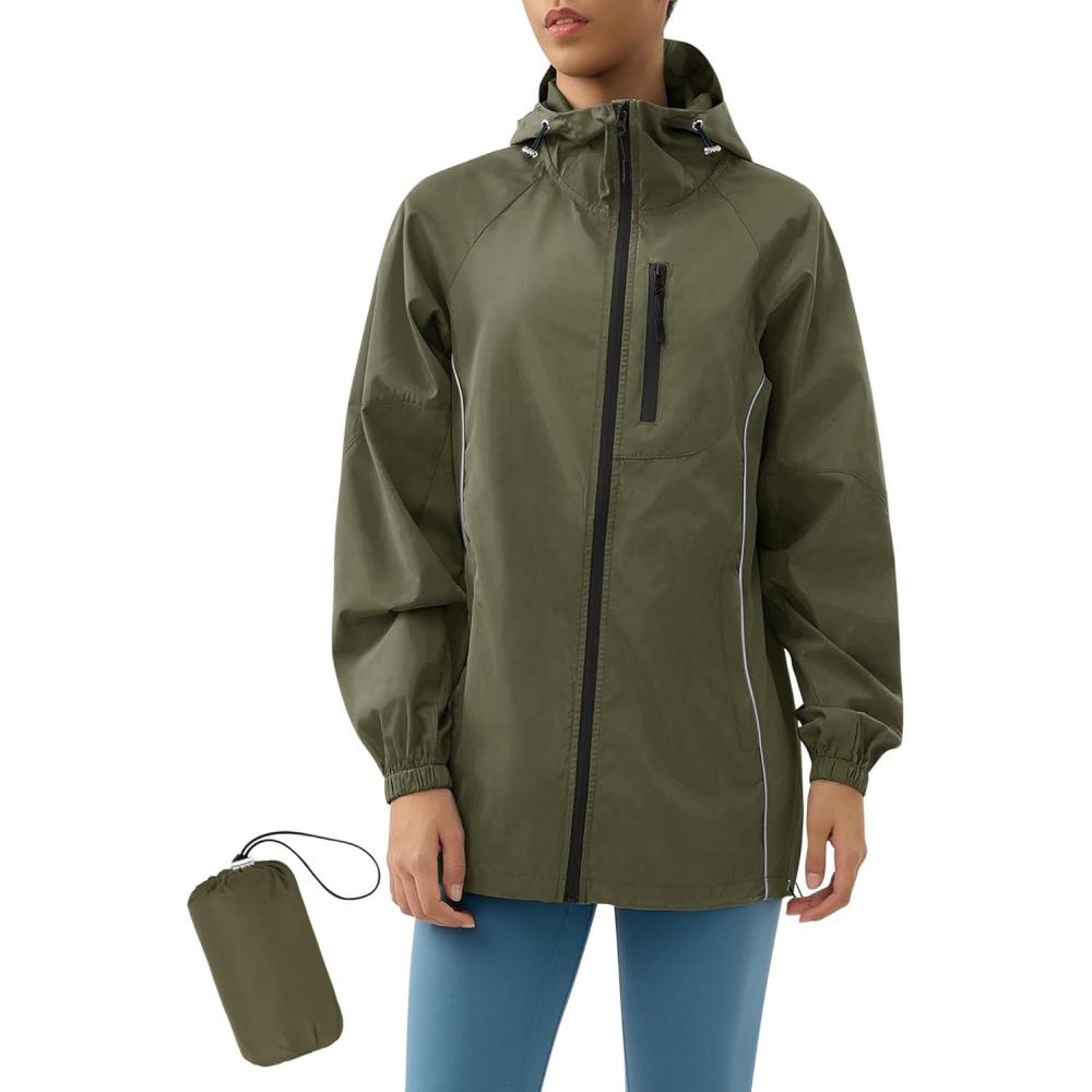 image:imageLOMON Lightweight Active Rain Jacket Hooded Water Resistant Raincoat Windbreaker Casual JacketAmy Green