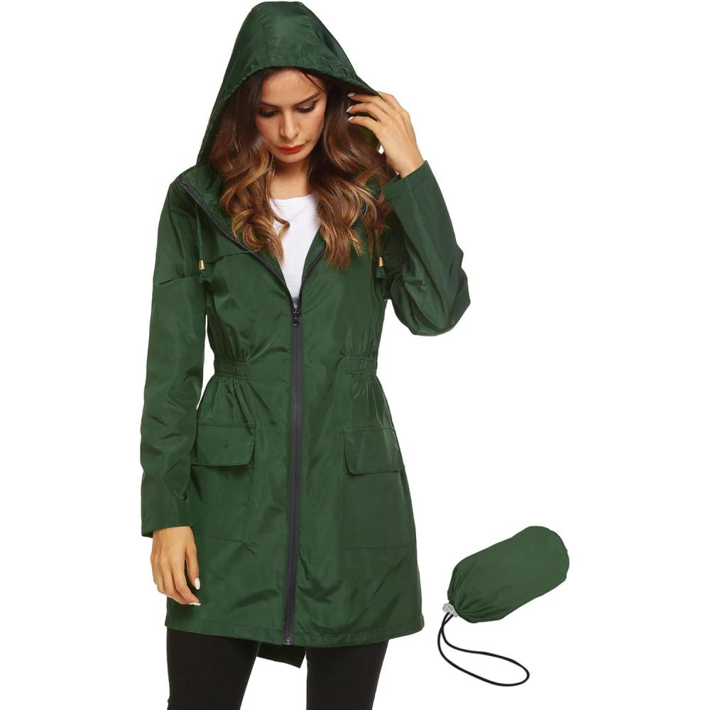 image:imageLomon Women Waterproof Lightweight Rain Jacket Active Outdoor Hooded RaincoatAmy Green