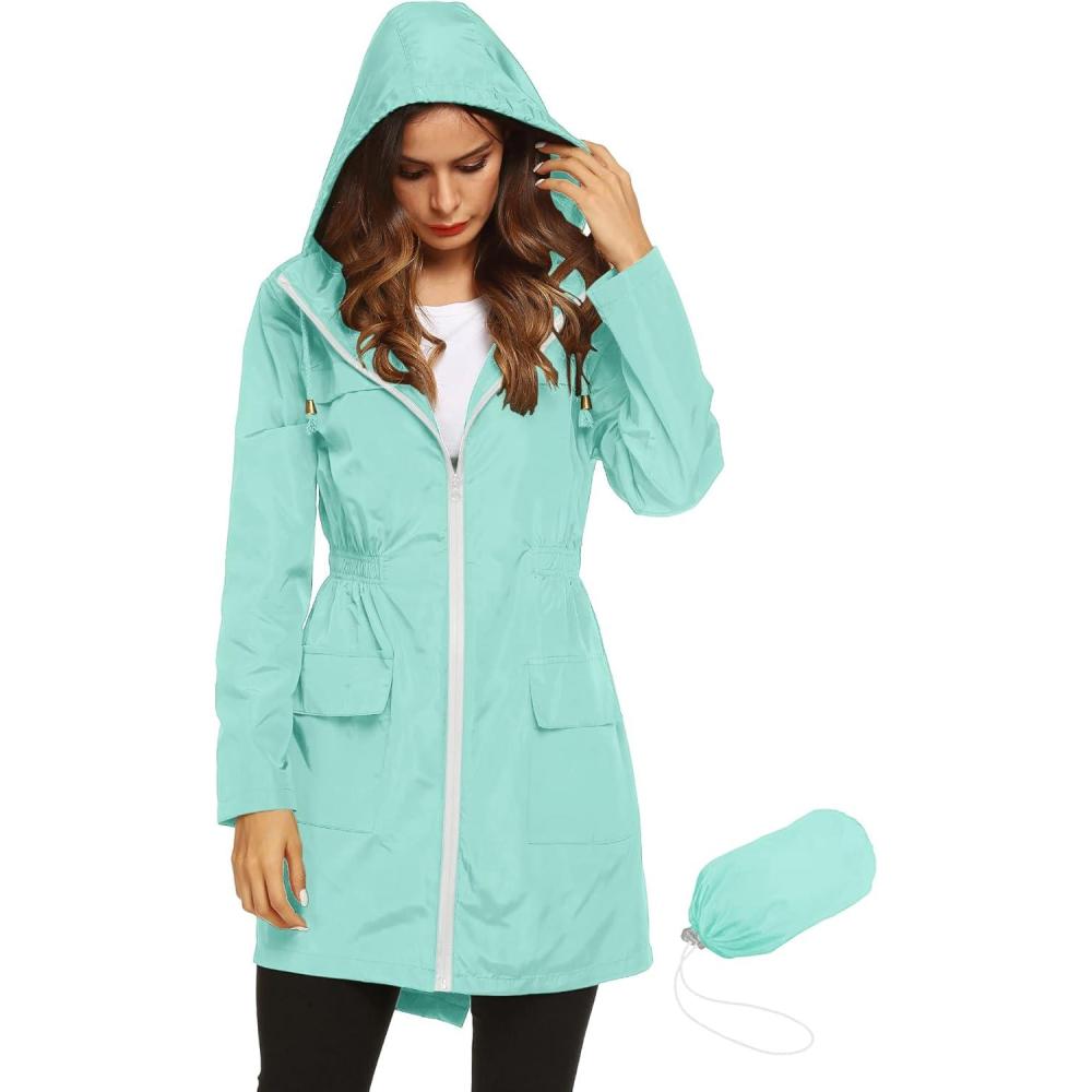 image:imageLomon Women Waterproof Lightweight Rain Jacket Active Outdoor Hooded RaincoatLight Green