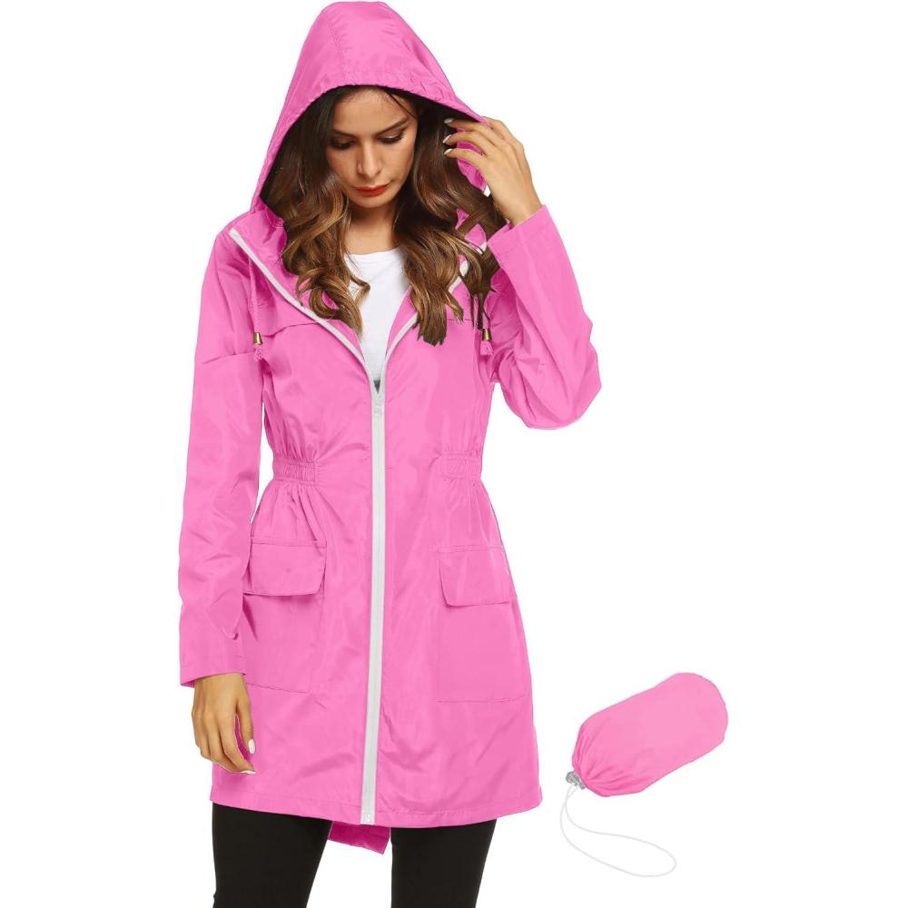 image:imageLomon Women Waterproof Lightweight Rain Jacket Active Outdoor Hooded RaincoatRose Pink