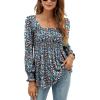 Aqua Blue Base Orange Floral Long Sleeve Shirts