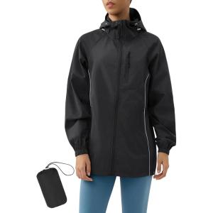 LOMON Lightweight Active Rain Jacket Hooded Water Resistant Raincoat Windbreaker Casual Jacket(Black)