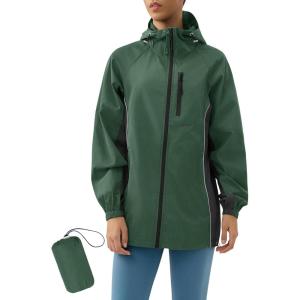 LOMON Lightweight Active Rain Jacket Hooded Water Resistant Raincoat Windbreaker Casual Jacket(Dark Green and Black)