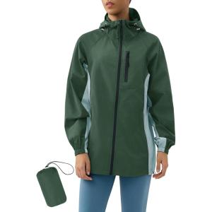 LOMON Lightweight Active Rain Jacket Hooded Water Resistant Raincoat Windbreaker Casual Jacket(Dark Green and Cyan)