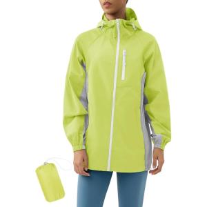 LOMON Lightweight Active Rain Jacket Hooded Water Resistant Raincoat Windbreaker Casual Jacket(Light Green and Grey)
