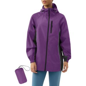 LOMON Lightweight Active Rain Jacket Hooded Water Resistant Raincoat Windbreaker Casual Jacket(Purple and Black)